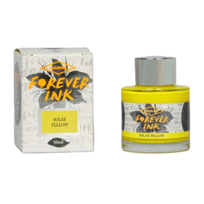 Forever Ink Solar Yellow ink bottle and packaging on a white background