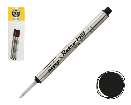 Black - Set of 3 - Tornado Rollerball Refill