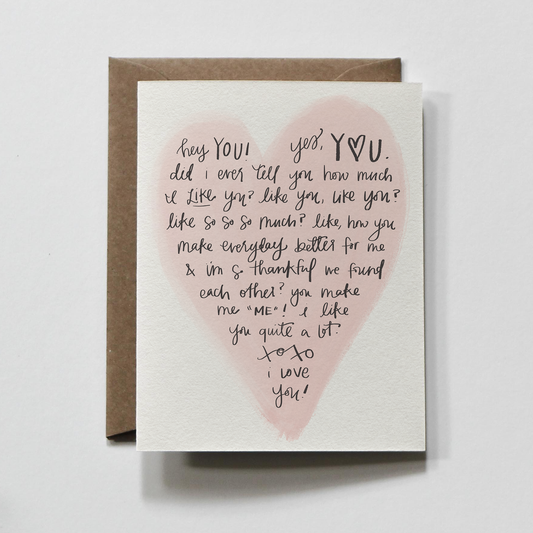 Hey Love | I Love You Heart Valentine's Day Greeting Card