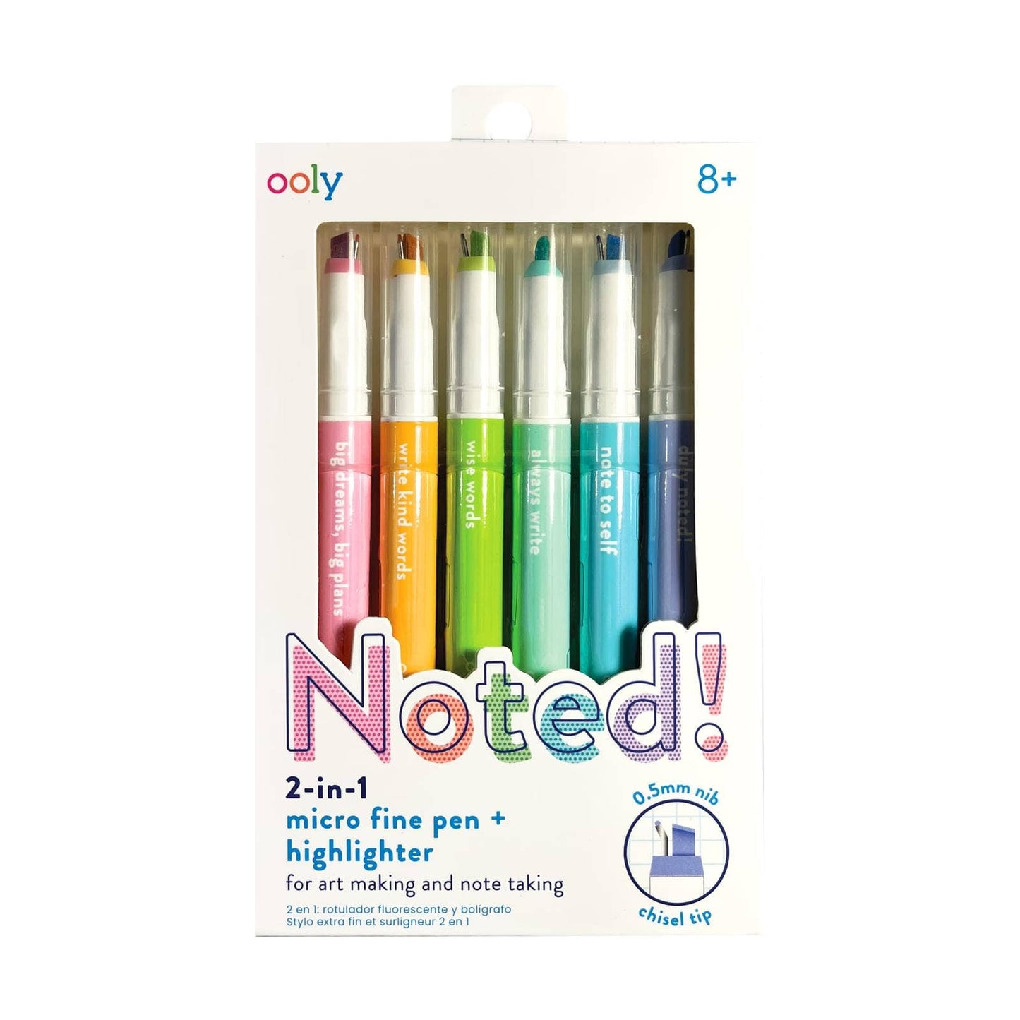 Noted! - 2-in-1 Micro Fine Tip Pen + Highlighter - Set of 6