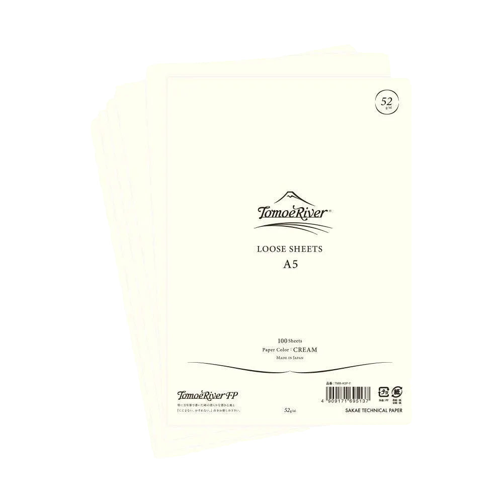Pack of loose sheets with 'Tomoe River' branding on a white background