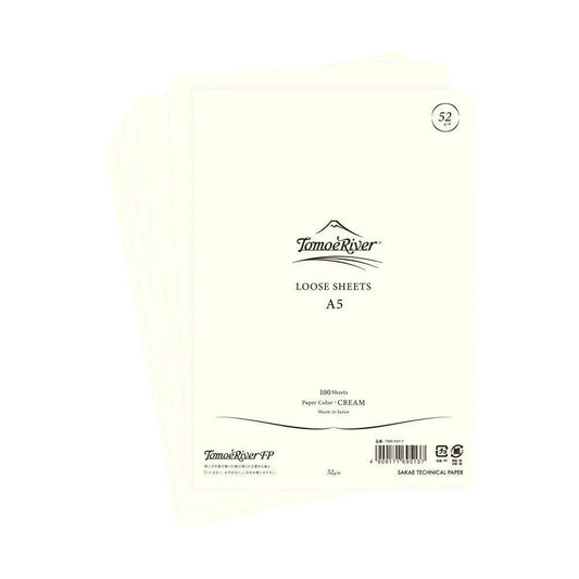 Pack of loose sheets with 'Tomoe River' branding on a white background