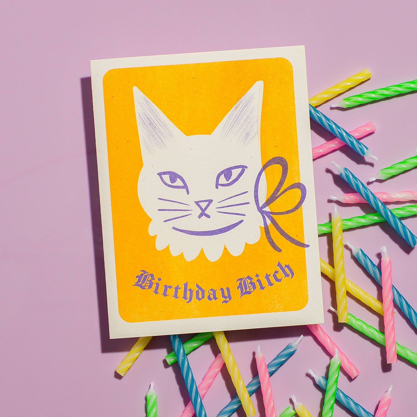 Bromstad Printing Co. - Birthday Bitch Cat - Risograph Card