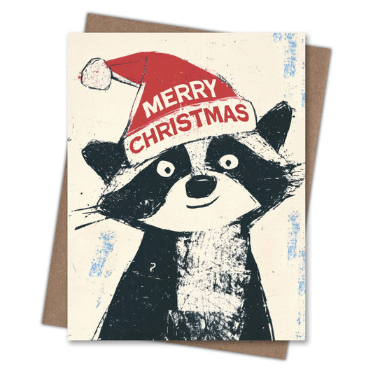 Santa Hat Raccoon - Christmas Card