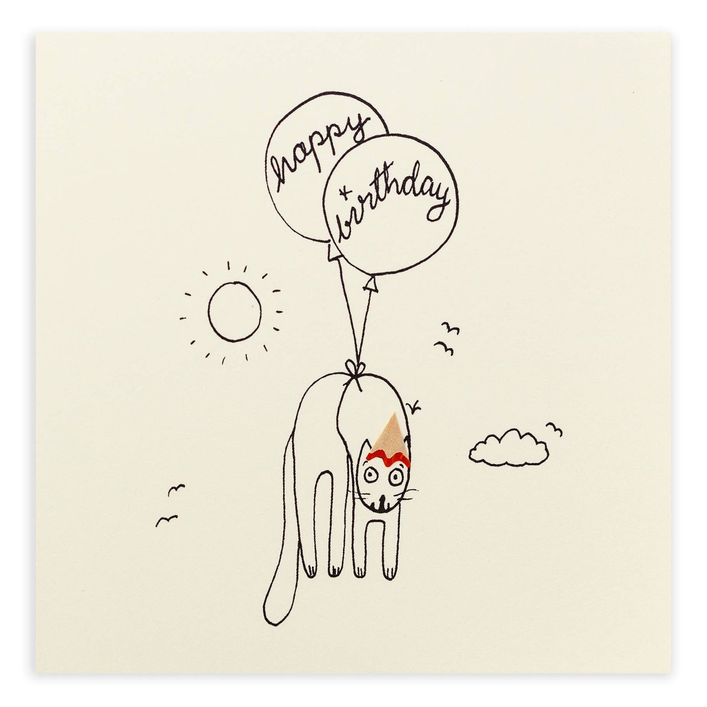 Birthday Balloon Cat –  Real Pencil Shavings - Greeting Card