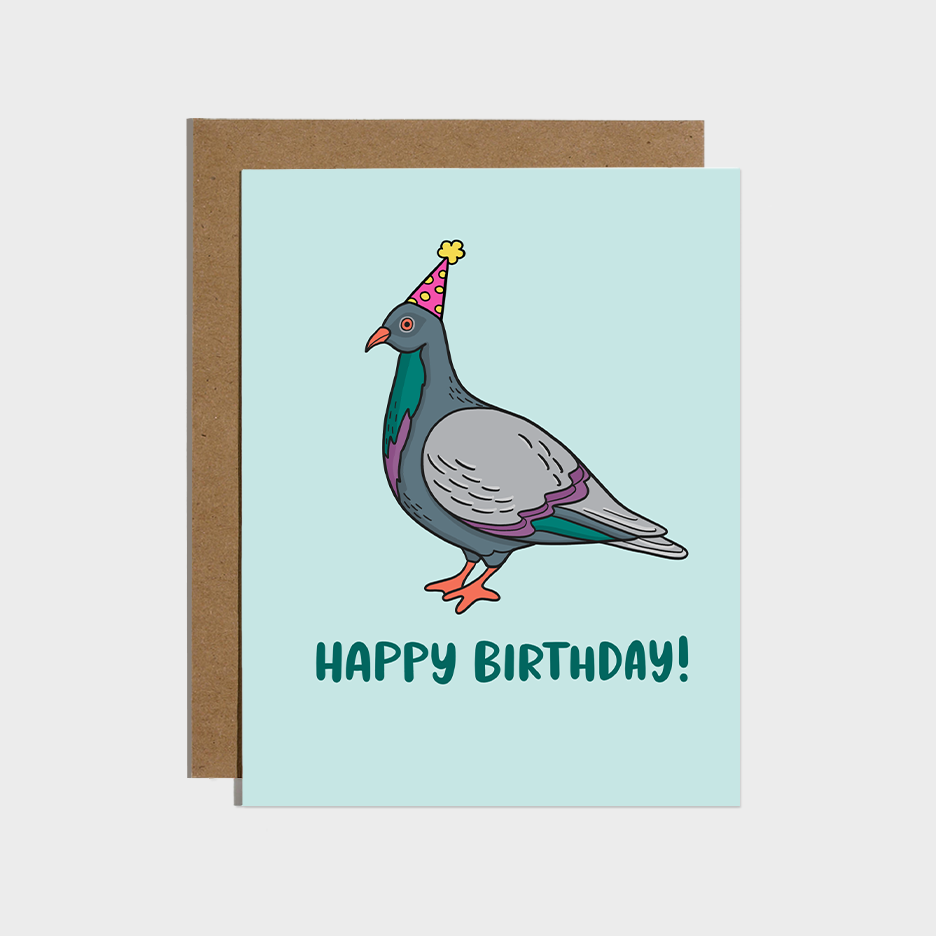 Pigeon Party Hat - Birthday Card