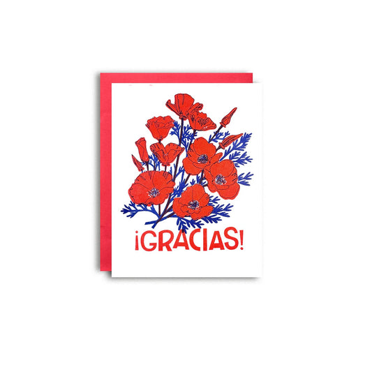 Pier Six Press - Gracias Poppies - Spanish Risograph Greeting Card
