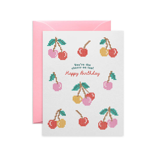 O.O.M.F Creative - Cherry Cross-Stitch Birthday Card