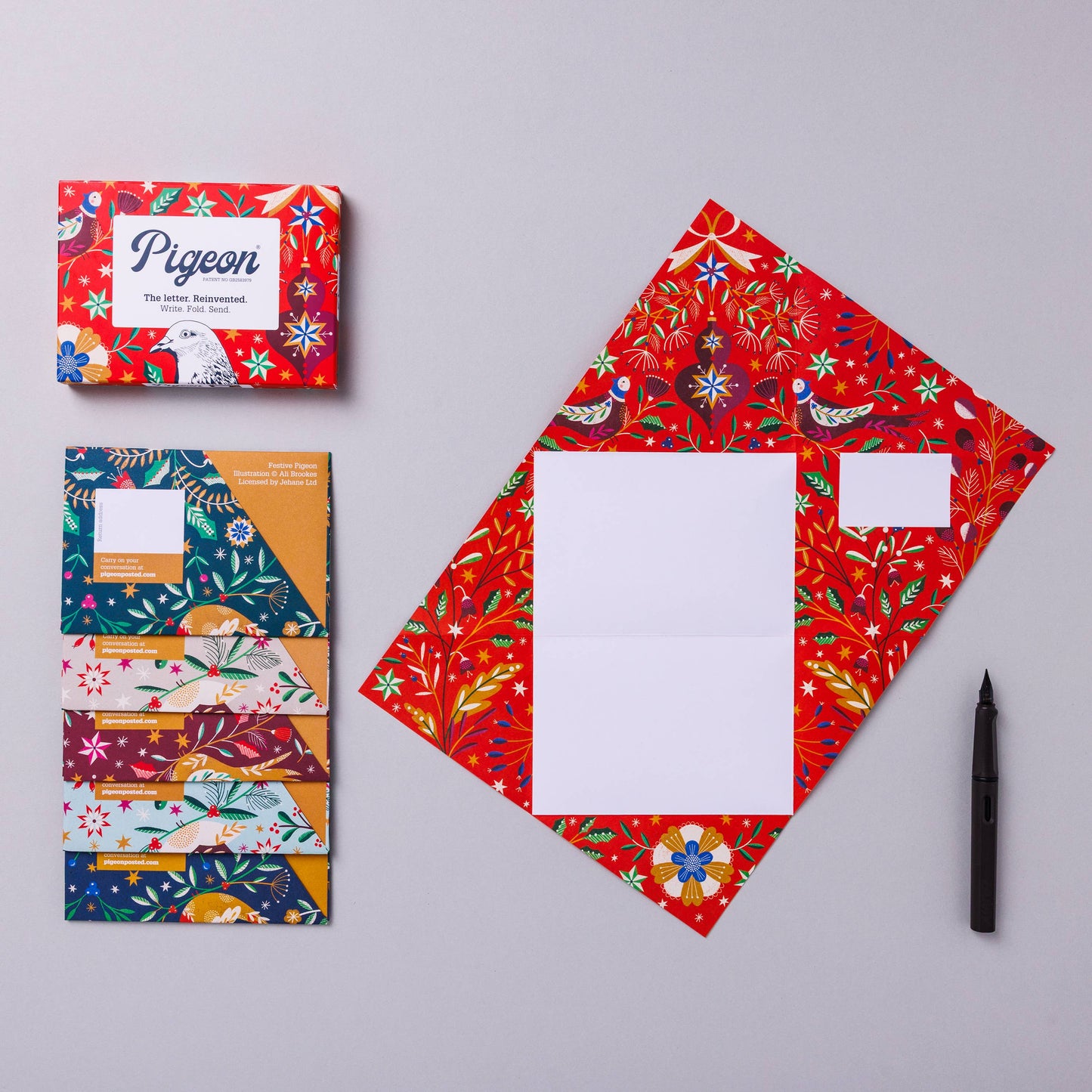 Festive Holiday - Pigeon Folding Letter Set of 6