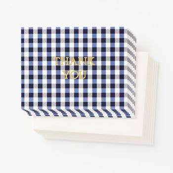 Paper Source Wholesale - Navy Gingham Thank You Card