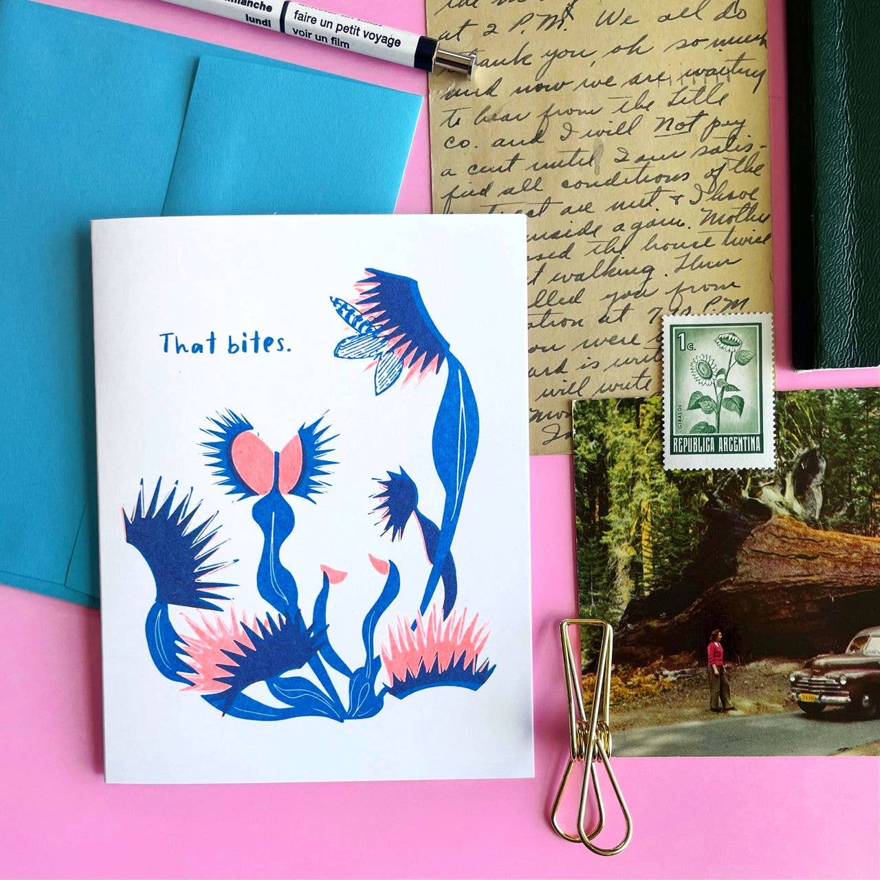 Pier Six Press - That Bites Venus Fly trap - Fun Risograph Card