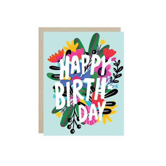 Barone and Co. - Funky Flowers on Aqua Birthday Card
