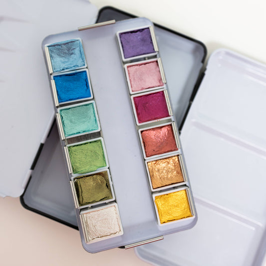 12 Color Travel Metallic Watercolor Paint Palette