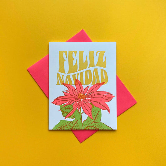 Pier Six Press - Feliz Navidad Poinsettia - Spanish Holiday Letterpress Card