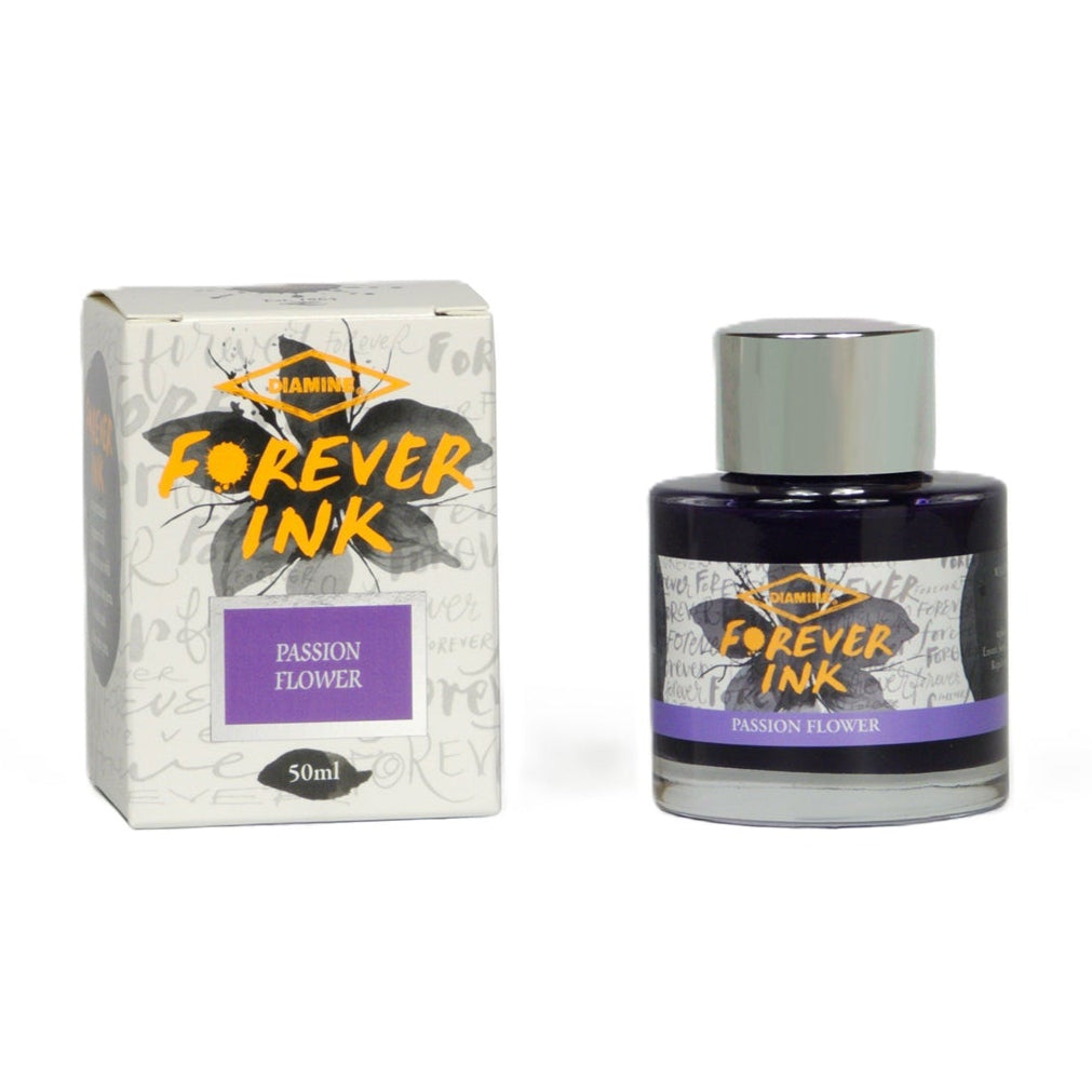 Bottle and box of Forever Ink Passion Flower on a white background