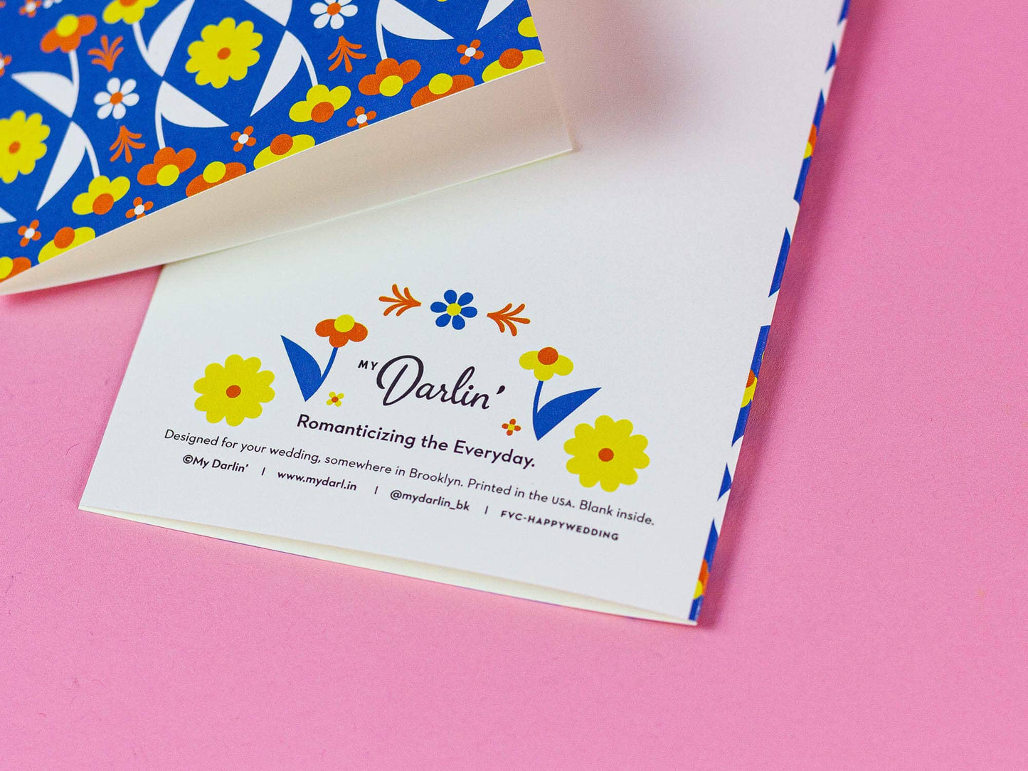 Happy Wedding Folksy Retro Flower Pattern - Wedding Card