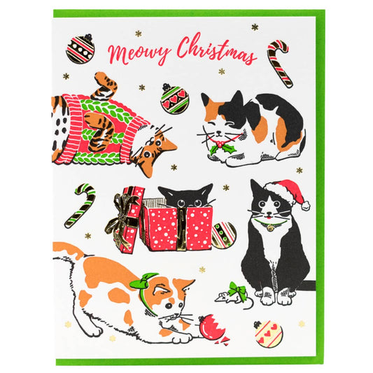 Porchlight Press Letterpress - Meowy Christmas Cat Card