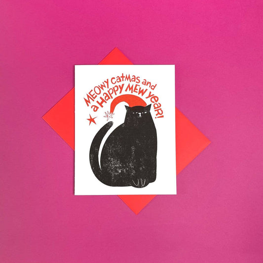 Pier Six Press - Meowy Catmasl - Christmas Risograph Holiday Card 