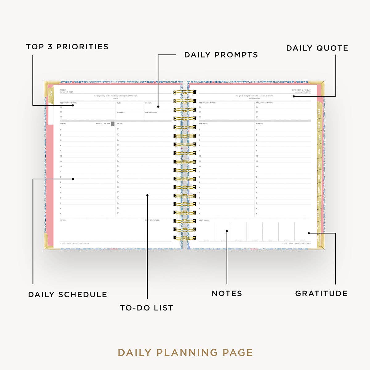 2027 Daily Planner: Olivia Damask