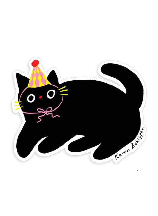 Party Cat Sticker – Cute Cat Birthday Vinyl Sticker