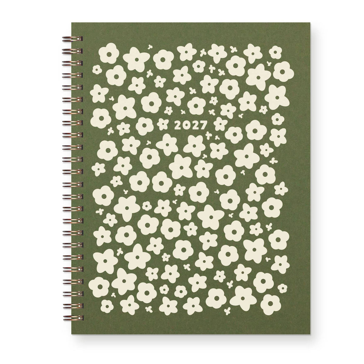 2027 Floral Pattern Dated Planner : Calendar Year: Moss Cover | White Ink