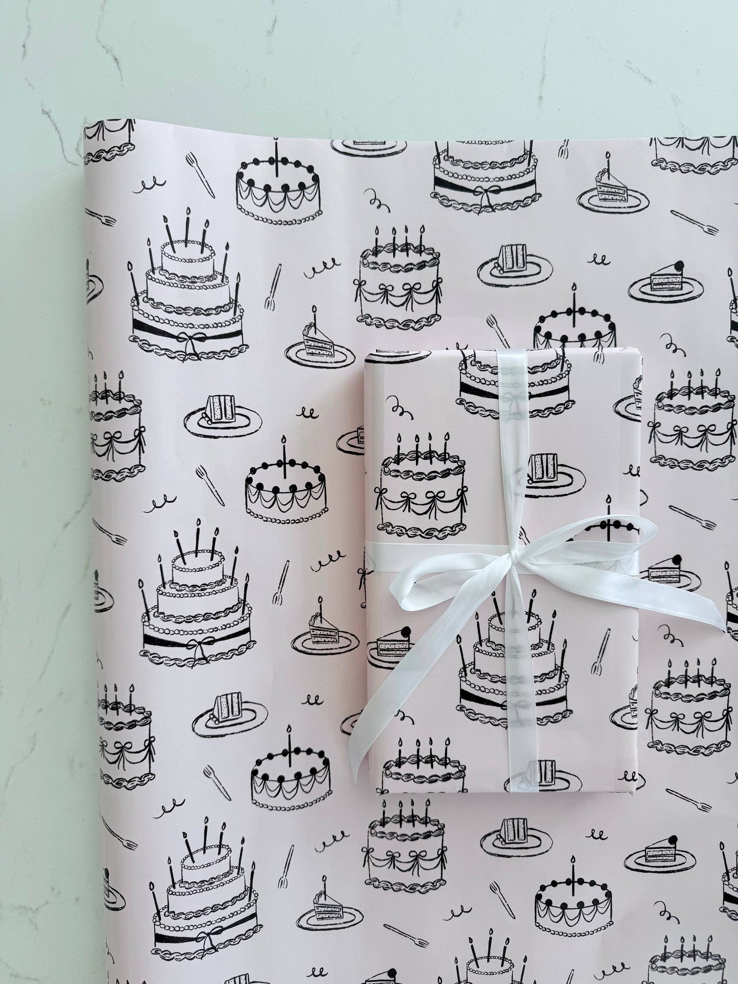 Vintage Birthday Cake Gift Wrap - Continuous Wrapping Paper Roll