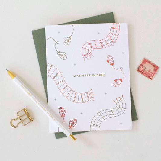 Line & Kind Paper Co. - Warmest Wishes Scarves & Mittens | Holiday Greeting Card