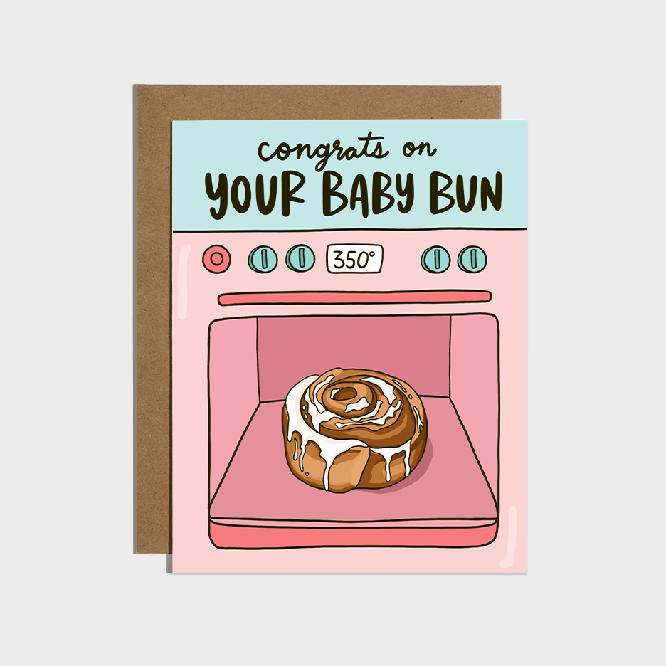 Cinnamon Roll Bun In Oven - Baby Pregnancy Card