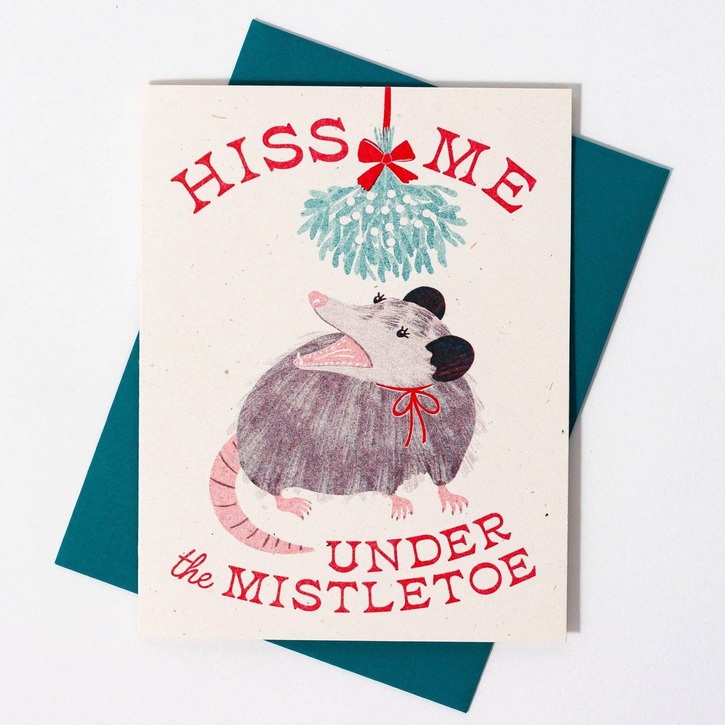 Bromstad Printing Co. - Hiss Me Under the Mistletoe - Risograph Christmas Card