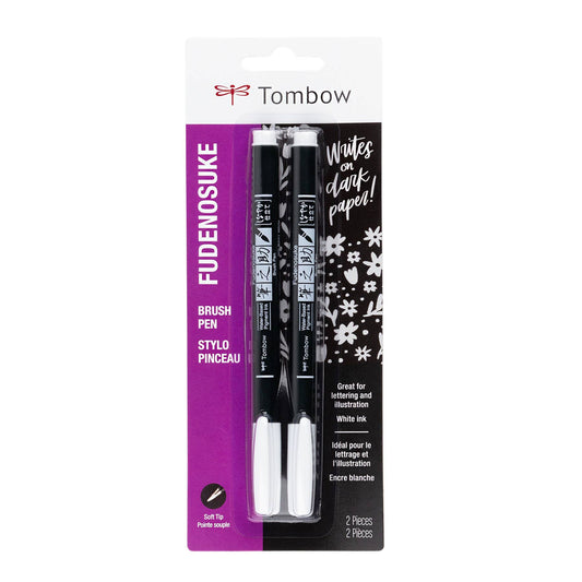 Tombow - WHITE Fudenosuke Calligraphy Brush Pens (set of 2)