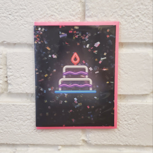 Glow Cake - Neon Greeting Card - Chirps & Cheers Studio