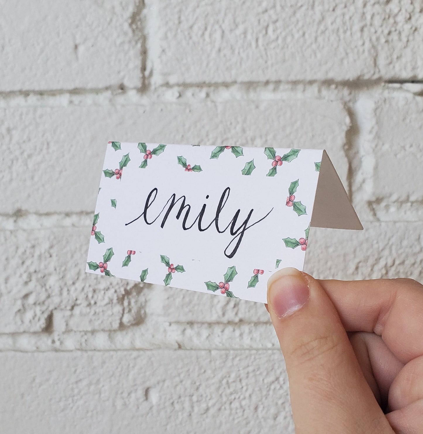 By Caroline Ann - Holly Pattern Christmas Place Cards: Set of 10