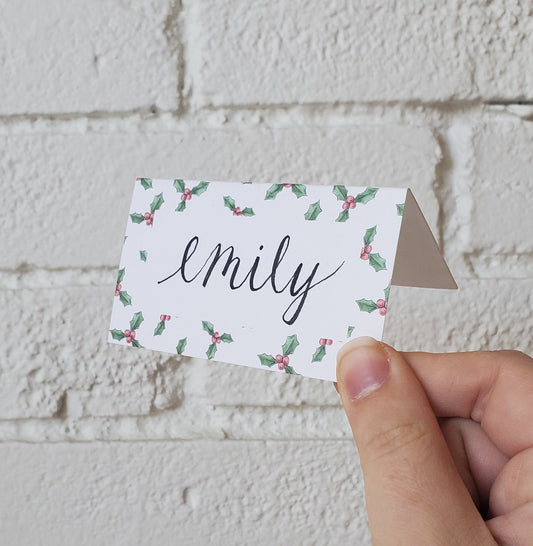 By Caroline Ann - Holly Pattern Christmas Place Cards: Set of 10