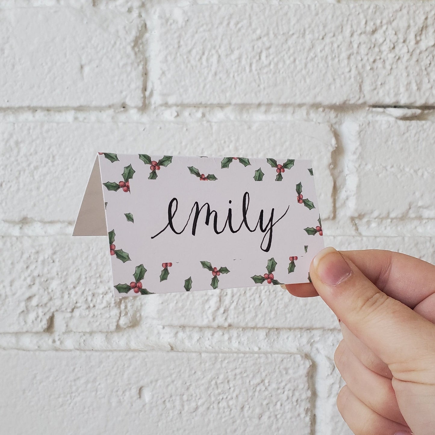 By Caroline Ann - Holly Pattern Christmas Place Cards: Set of 10