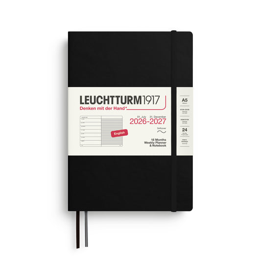 Black - Softcover (A5) Weekly Planner & Notebook - 18 Month - 2026-2027
