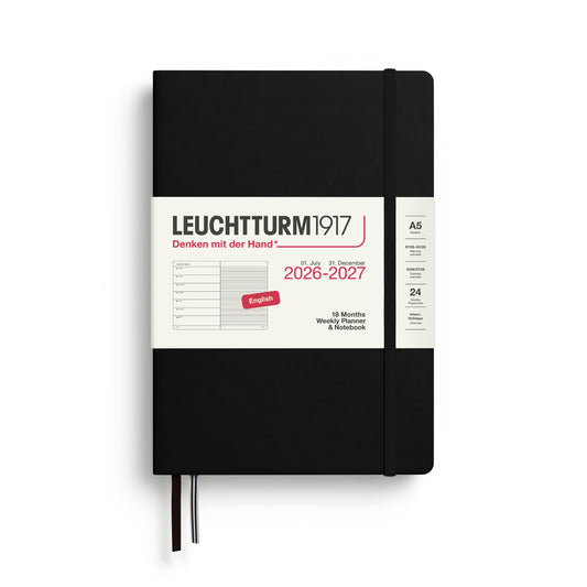 Black - Hardcover (A5) Weekly Planner & Notebook - 18 Month - 2026-2027
