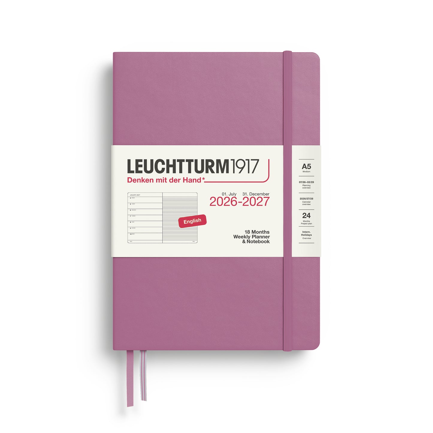 Dusty Rose  - Hardcover (A5) Weekly Planner & Notebook - 18 Month - 2026-2027
