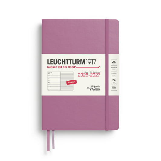 Dusty Rose  - Hardcover (A5) Weekly Planner & Notebook - 18 Month - 2026-2027