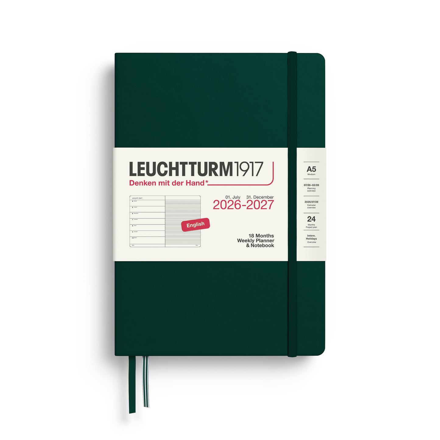 Forest Green - Hardcover (A5) Weekly Planner & Notebook - 18 Month - 2026-2027