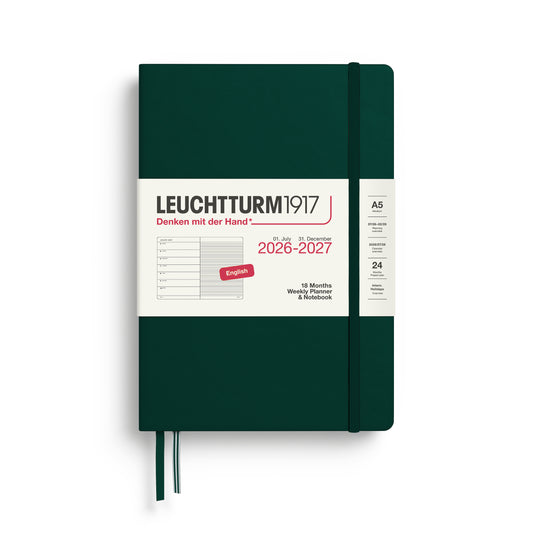 Forest Green - Hardcover (A5) Weekly Planner & Notebook - 18 Month - 2026-2027