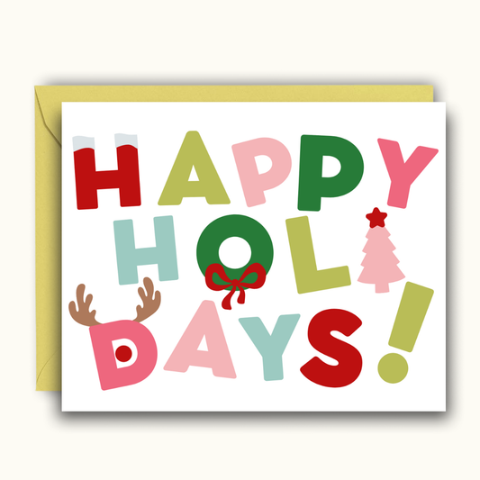Whimsy Words - "Happy Holidays" Christmas Greeting Card